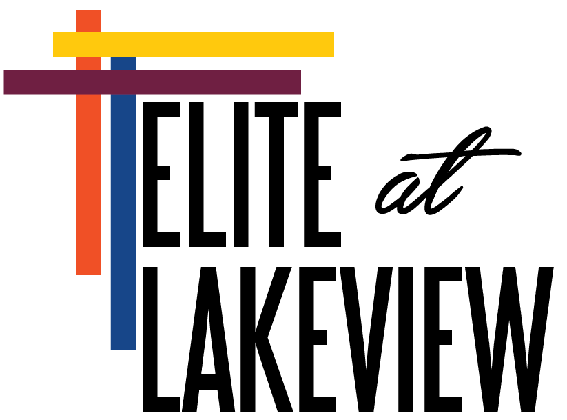 a graphic of a plane and the words elite at lakeview